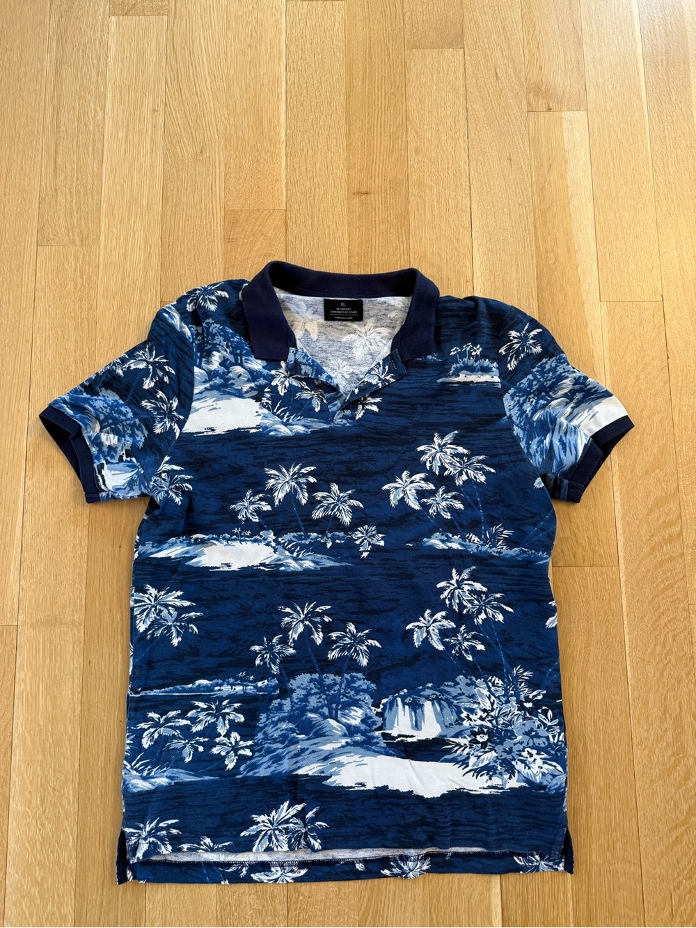Navy Blue Hawaiian Print Polo Shirt from Renuar